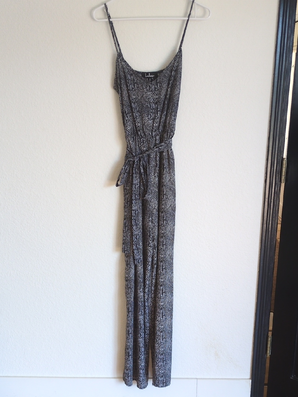 Lulus Black and Navy Snake-Print Sleeveless Jumpsuit